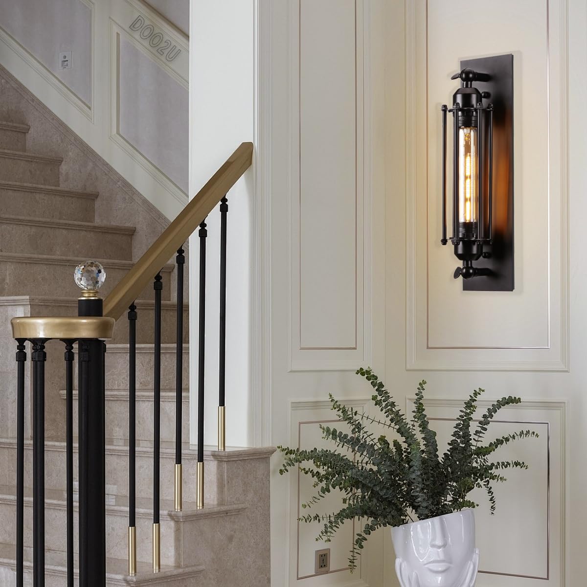 Lot de 2 Appliques murales industrielles Noires Lampes Murales Vintages E27 Spots muraux Intérieures luminaires Murales en Métal 37cm pour Chambre Salles à manger Couloirs Salon