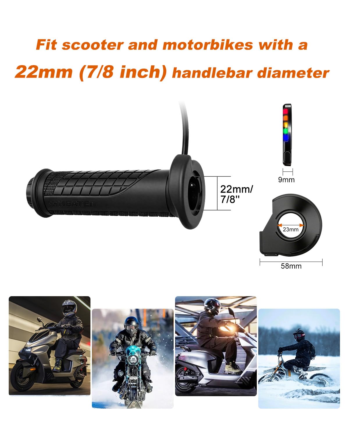 Erato Ogrzewane uchwyty kierownicy motocykla 22 mm (7/8") - 5 poziomów temperatury z funkcją pamięci - uniwersalne uchwyty grzewcze 12 V do motocykli i ATV (1 para)