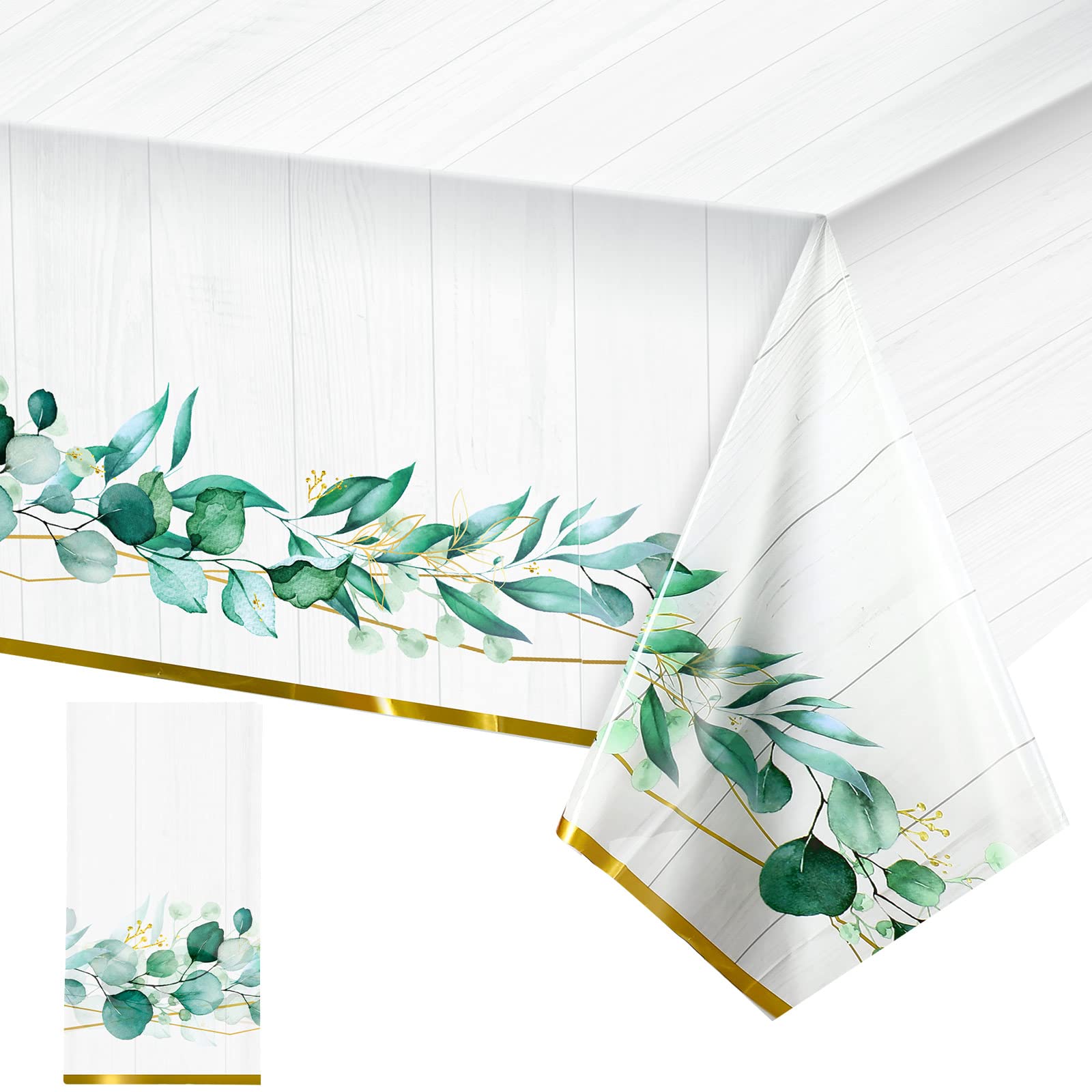 Eucalyptus Leaf Tablecloth Plastic Green Leaves Eucalyptus Table Cover 54 x 108 Inch Disposable Greenery Baby Shower Table Cloths for Home Birthday Wedding Party Supplies Table Decor (1 Pack)
