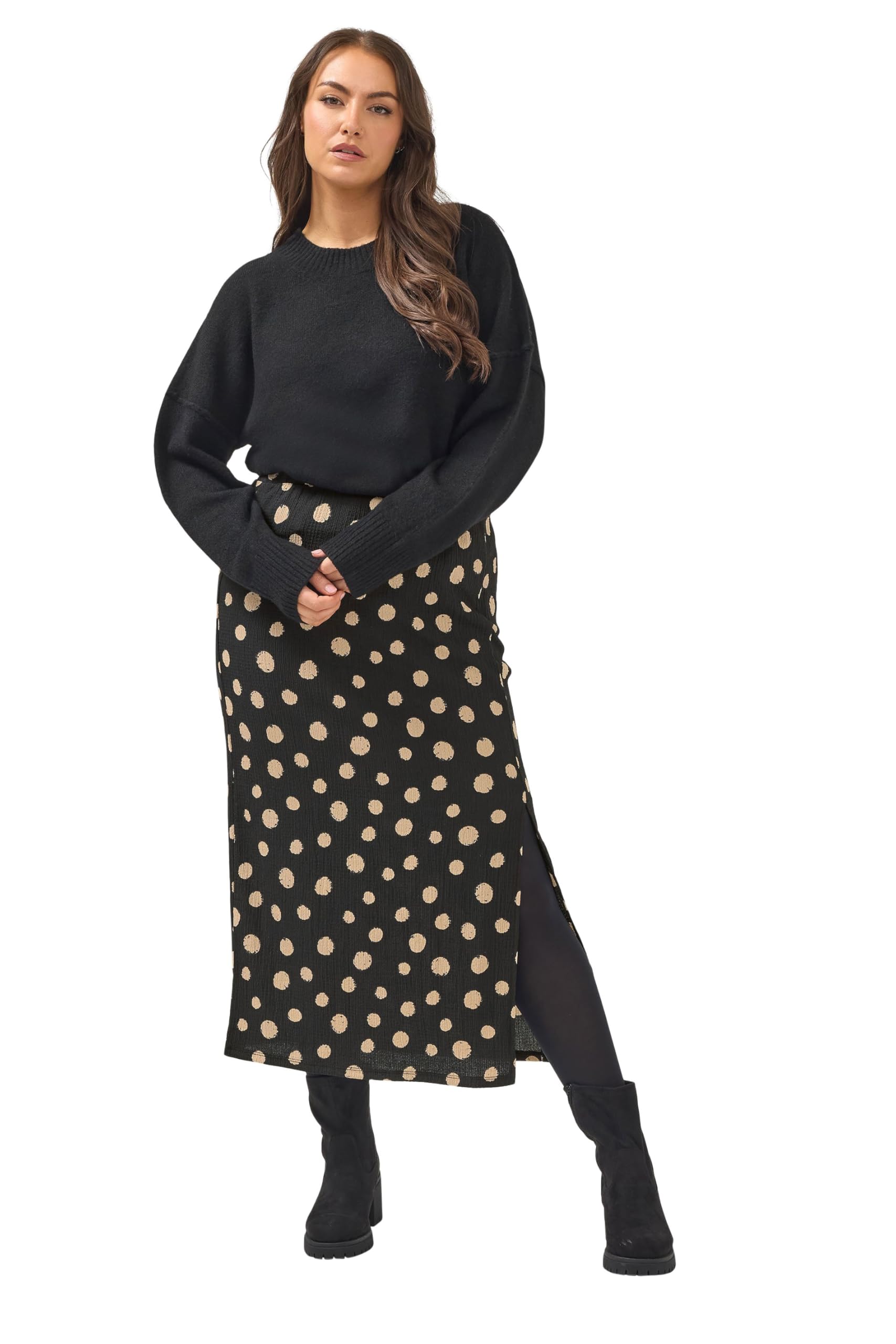 Yours Curve Polka Dot Skirt - Women's - Plus Size Curve Black