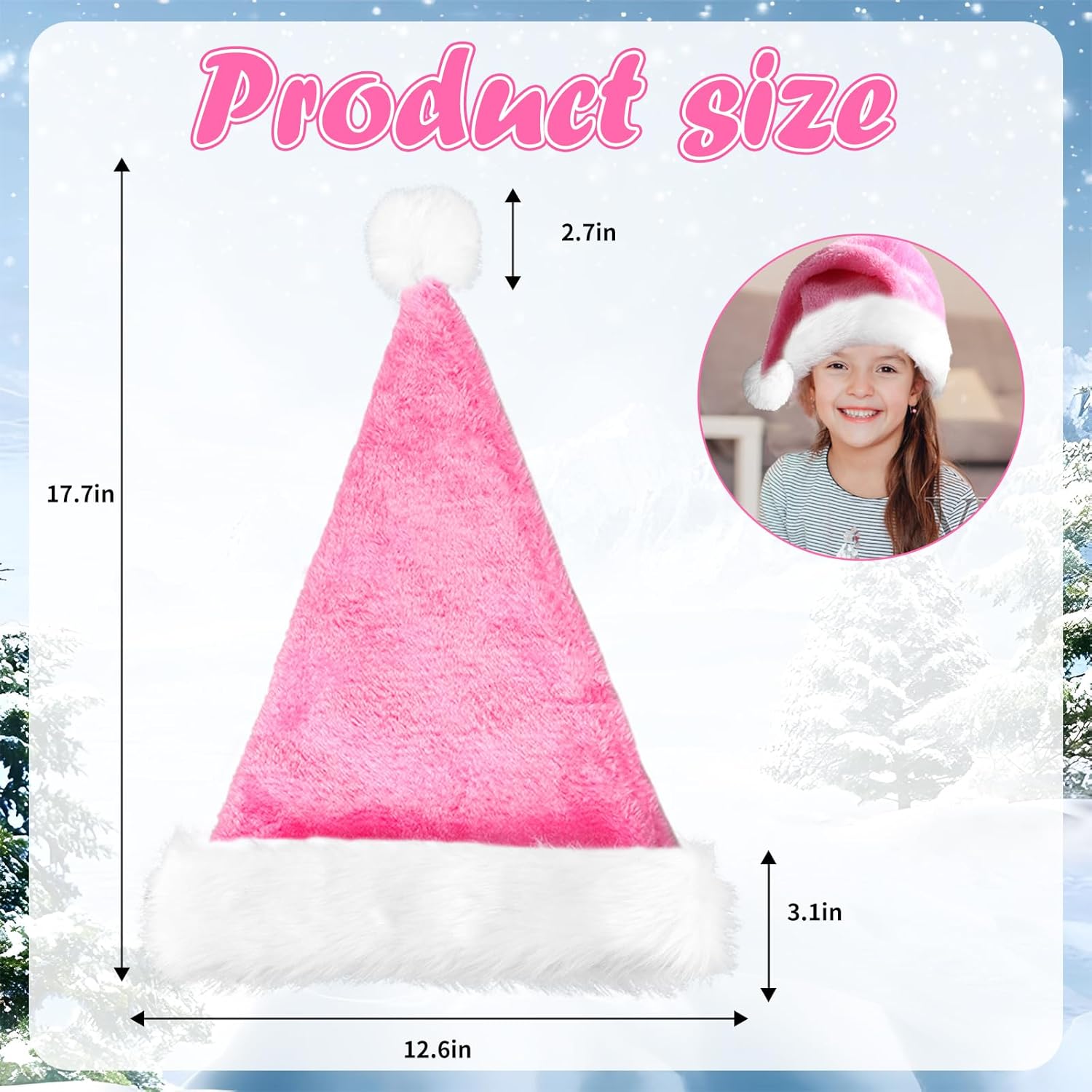 Pink Christmas Santa Hat for Adults,Unisex Velvet Xmas Santa Hats Hat Extra Plush for New Year Holiday Party Supplies - Image 3