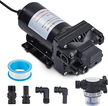 Water Pressure Booster Pump 110V AC 3.5GPM 55PSI On Demand Water Diaphragm Pump with 124Ft Head Lift,Self-Priming RV Fresh Water Pump with Pressure Switch for Water/Irrigation/Marine/Yacht/Garden