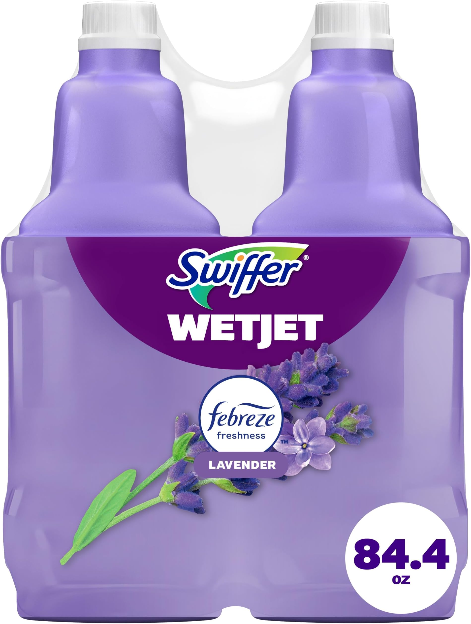 Swiffer WetJet Multi-Purpose Floor Cleaner Solution with Febreze Refill, Hardwood Floor Cleaner, Lavender Scent, 1.25 Liter -42.2 Fl Oz (Pack of 2)