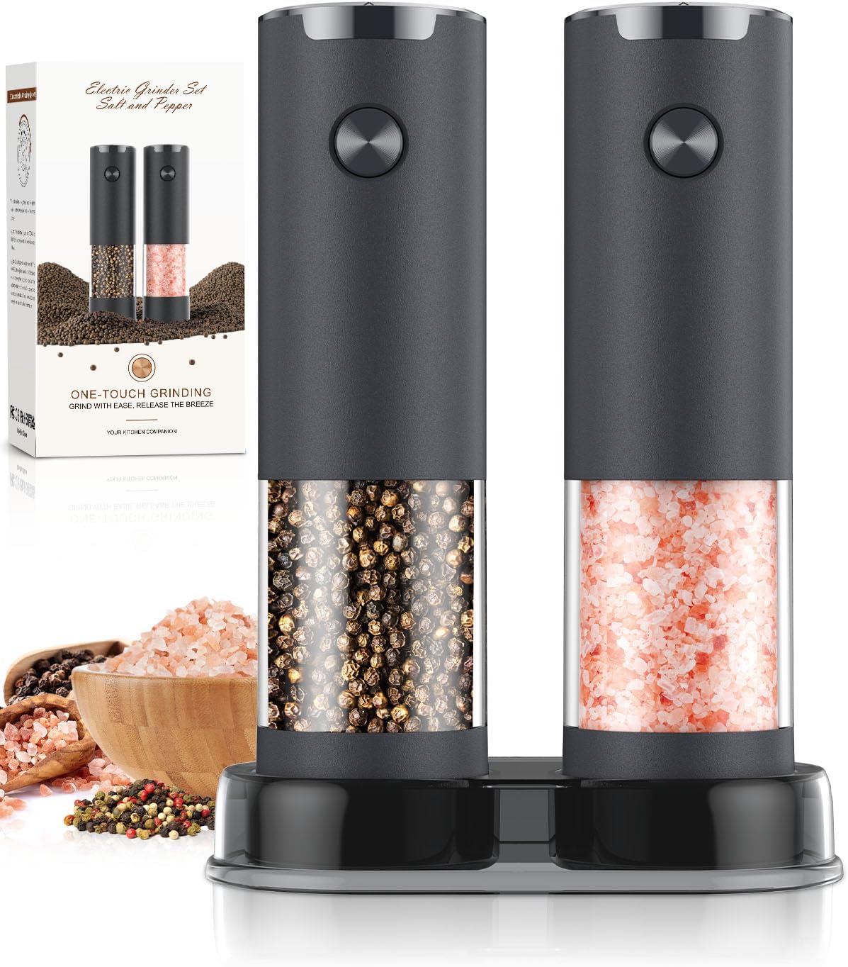 Electric Salt and Pepper Grinder Set Automatic Battery Pepper Mill Shakers Adjustable Coarseness Upgraded Larger Capacity with Led Home and Kitchen Appliances White Elephant Gifts for Women Men thumbnail