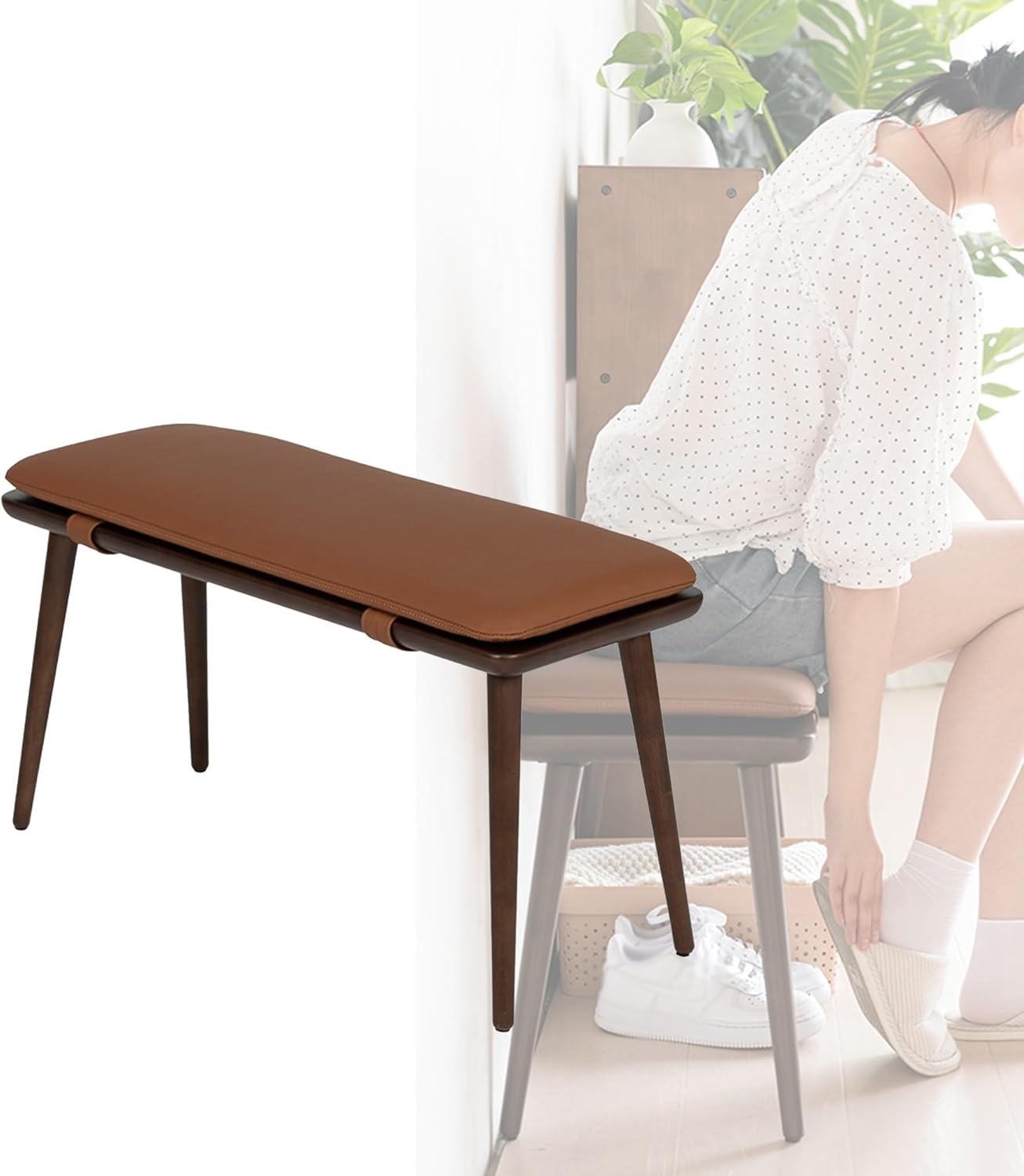 Entryway Dining Wood Bench Seat Wooden End of Bed Bench for Dining Table Narrow Farmhouse Kitchen Bench Upholstered Bench Indoor for Entryway Living Room Kitchen and Bedroom