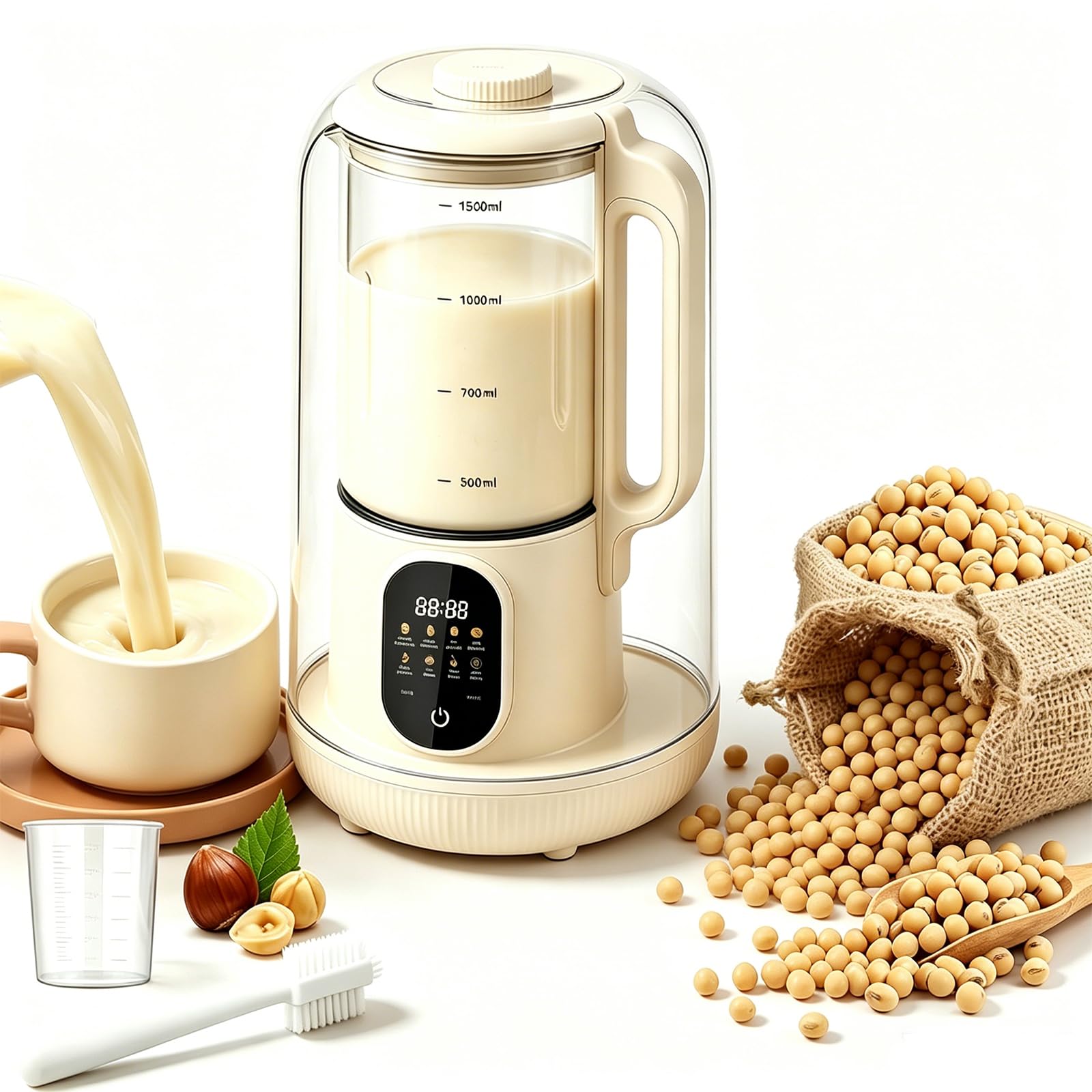 FHRKA 1500ml Nut Milk Maker Machine Automatic Soy Milk Maker, Non Dairy Beverages With Delay Start/auto-clea/keep Warm/boil Water