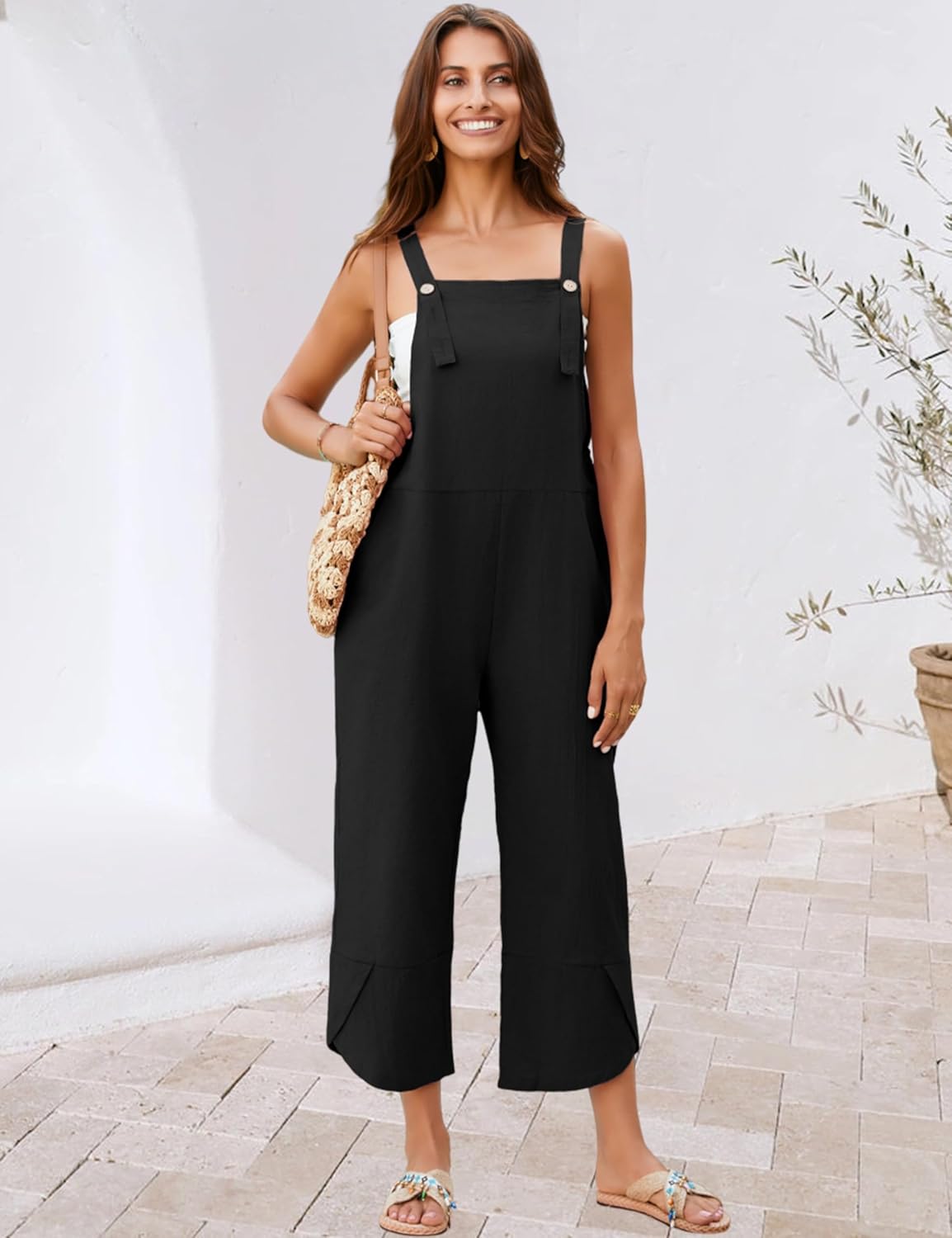 UANEO Womens Cotton Adjustable Casual Summer Bib Overalls Jumpsuits with Pockets - Image 4