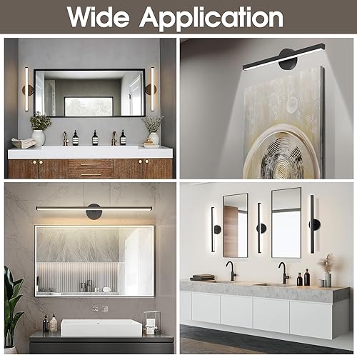 Miniatura 6 de Energetic 5CCT - Iluminación giratoria de tocador con luz nocturna, lámpara de pared negra de 15 W sobre espejo, barra de iluminación LED de