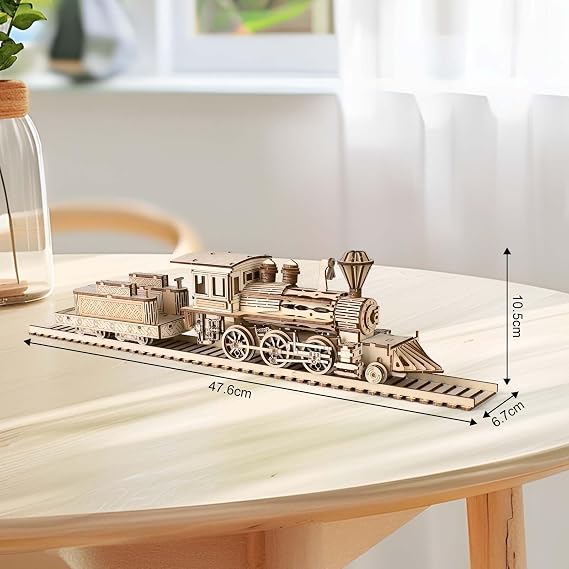 comfoyar Steam Train 3D Puzzle, Wooden Model Kits for Adults to Build, Self Assembly DIY Construction Craft Kits, Home Decor and Christmas Birthday Valentine Gifts for Men Friend