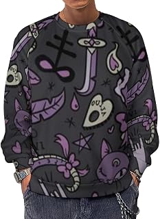Purple Black Goth Spooky Printed Men's Sweatshirts Basic Crew Neck Long Sleeve Pullover Sweater Tees Tops