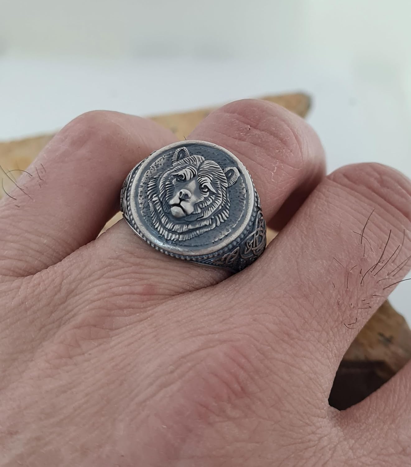 Handcrafted 925 Sterling Silver Men's Bear Head Ring