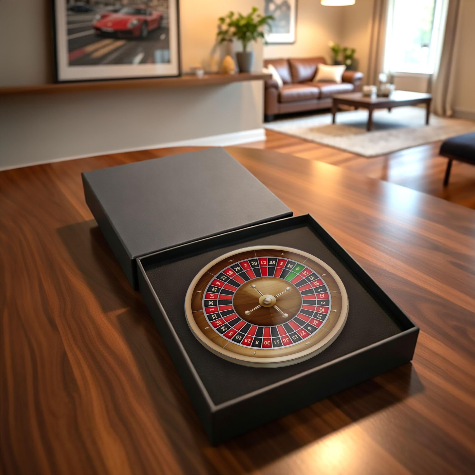 Roulette Glass Coaster – Casino Poker Wheel Drink Coaster – Tempered Glass Home Bar Accessory (Gift Box Packaging)