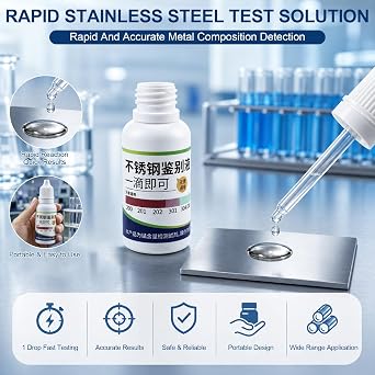 2Pcs Stainless Steel Test Liquid, Test If Tableware is 304 Stainless Steel, 15ml Rapid Tableware with Analysis Solution, Suitable for All Kinds of Stainless Steel Tableware and Kitchenware