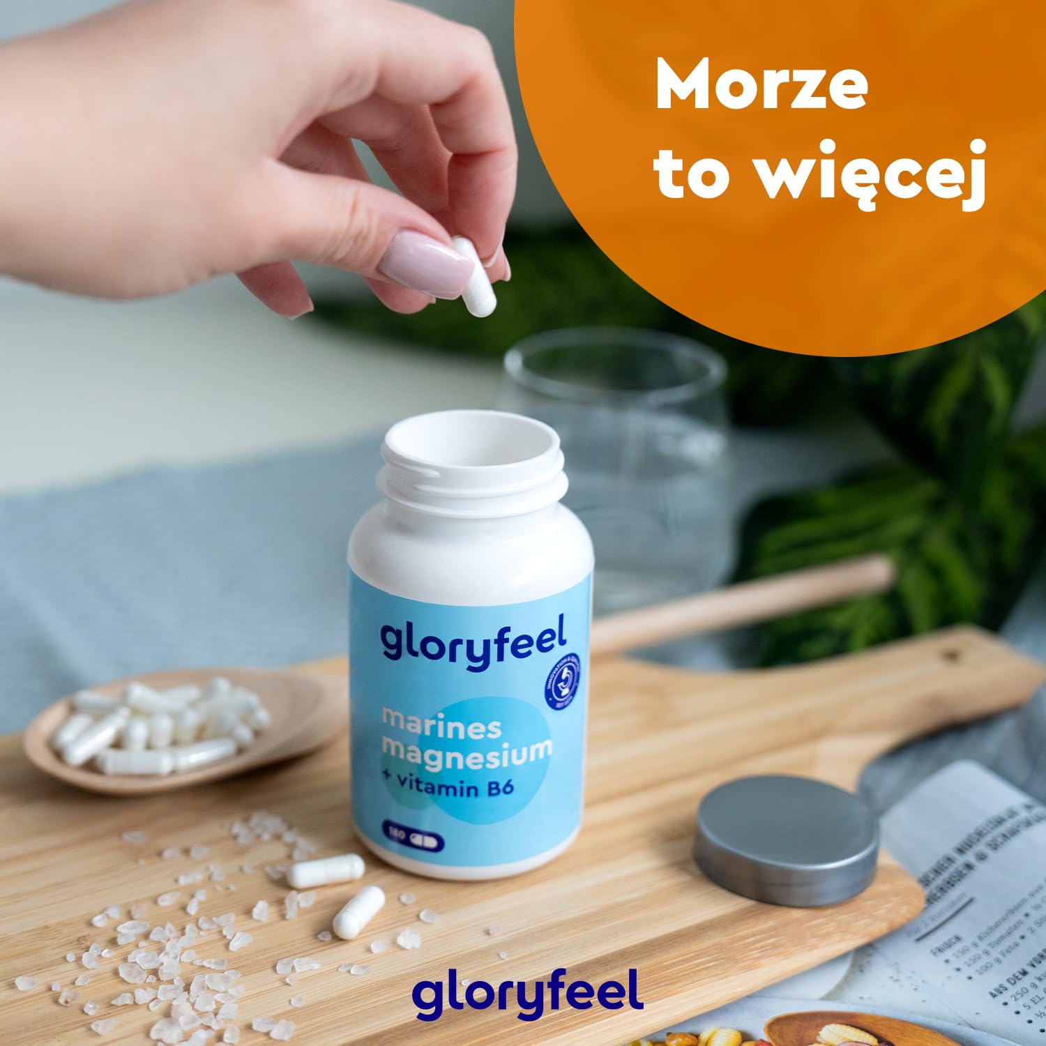 Morski Magnez - Wysokiej jakości czysty i elementarny magnez z soli morskiej - Wykonany z tlenku magnezu - Dodatkowo wzbogacony witaminą B6-100% wegański i starannie przetestowany laboratoryjnie