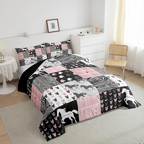 Miniatura 5 de Edredón de unicornio para niñas, tamaño individual, ropa de cama de caballo blanco femenino, vaquero occidental, vaqueras, colcha de retazos,