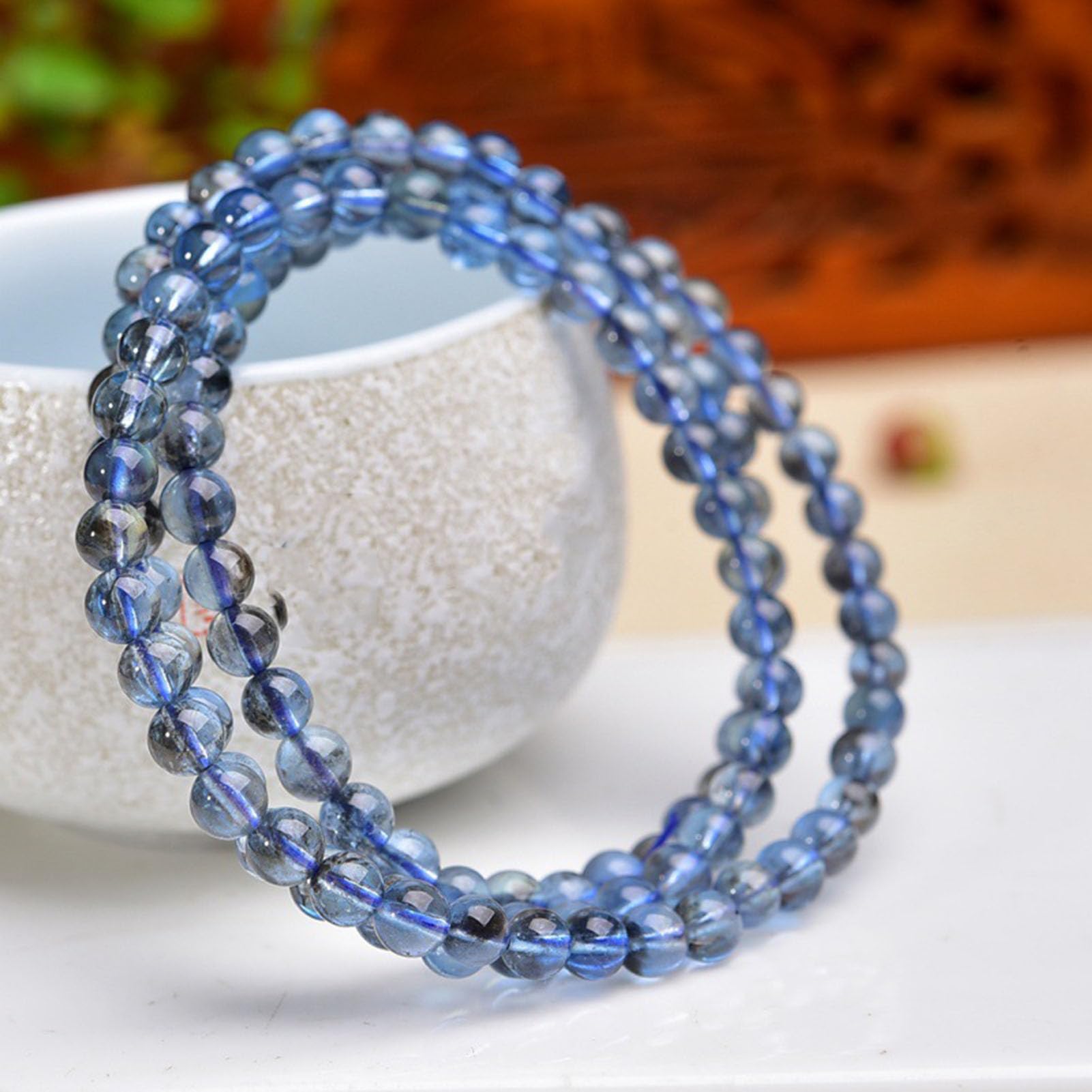 Bracciale Yoga in Pietra Acquamarina, Braccialetti Elasticizzati in Vera Pietra Bracciale con Perline di Cristallo Azzurro per Pace e chiarezza, Gioielli Elastici Regolabili,7MM