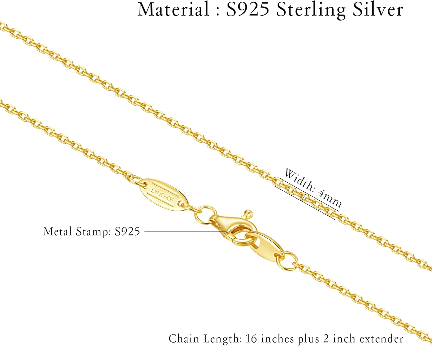 18k Gold Plated 925 Sterling Silver Chain Necklaces for Women, Dainty Sturdy Thin Necklace Chain for Stacking Layering, 18 Inches Chain Length - Image 3