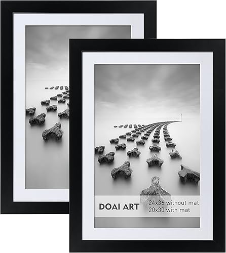 Miniatura 1 de DOAI ART Marco para póster de 24 x 36 pulgadas, color negro, paquete de 2 sin paspartú o marco de fotos de 20 x 30 pulgadas con paspartú, plexiglás