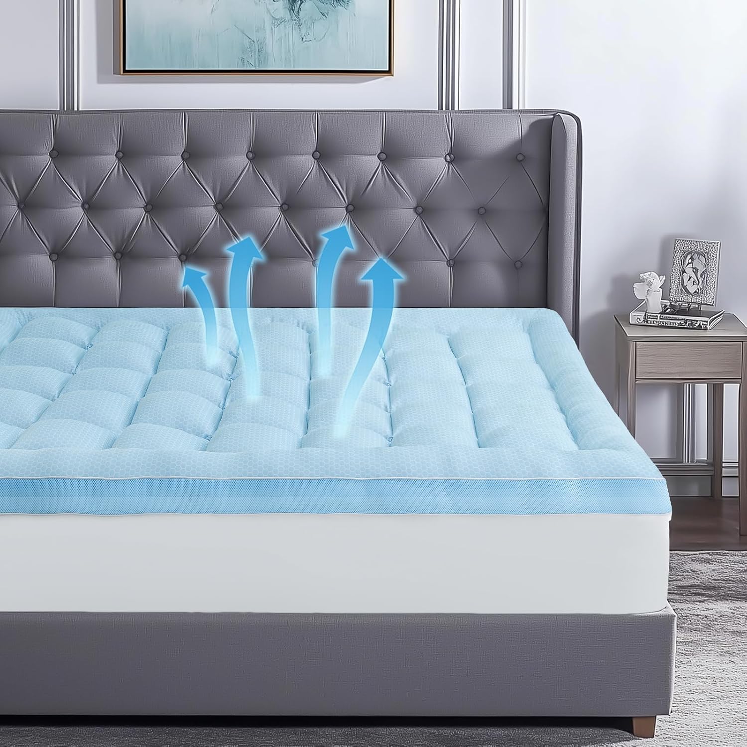 BEDELITE Cooling Mattress Topper King Size for Hot Sleepers Soft Pillow Top Mattress Pad for Back Pain Relief