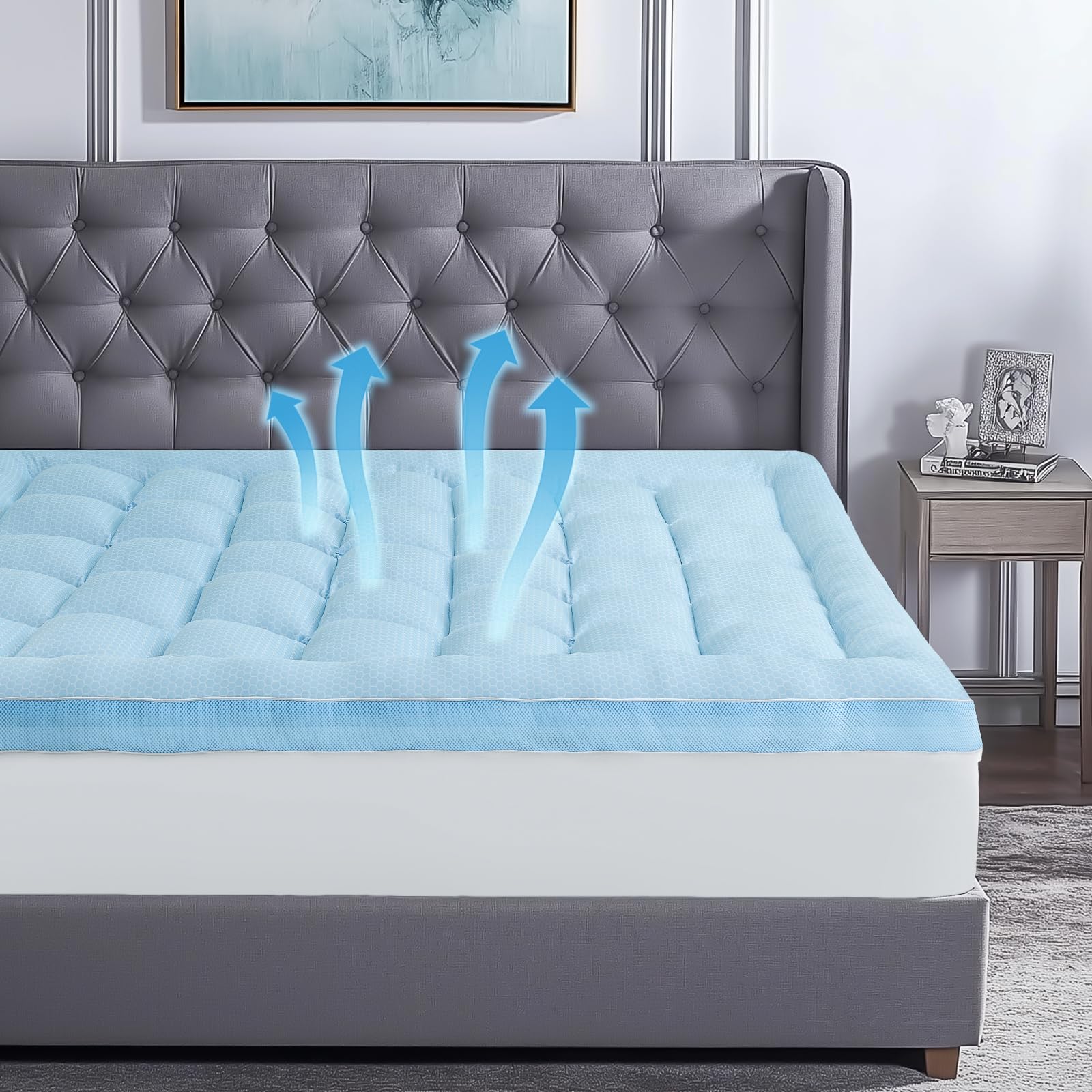 bedelite mattress topper twin xl size, soft pillow top mattress pad, fits 8"-21" deep pocket