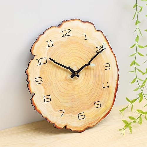 Miniatura 3 de Reloj de pared anual de 12 pulgadas, reloj de tocón de grano de madera con números arábigos, funciona con pilas, movimiento de cuarzo silencioso,