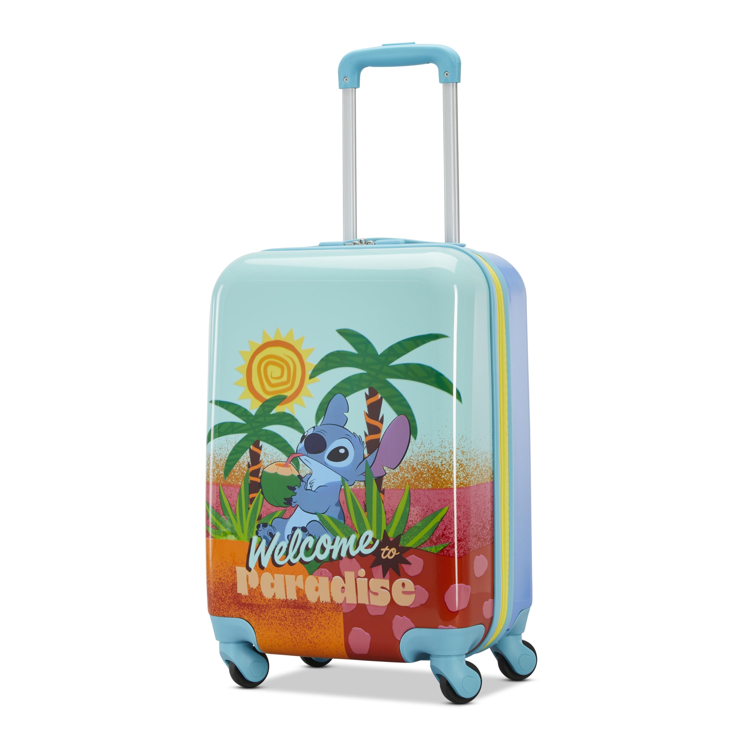 American Tourister Disney Stitch Carry-On Luggage - Airline Approved, Durable Hardshell - Roll Confidentially with Spinner Wheels & Colorful