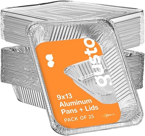 Miniatura 8 de GUSTO 25 juegos de sartenes cuadradas de 8 pulgadas con tapas, recipientes desechables para alimentos, sartenes de papel de aluminio para hornear,