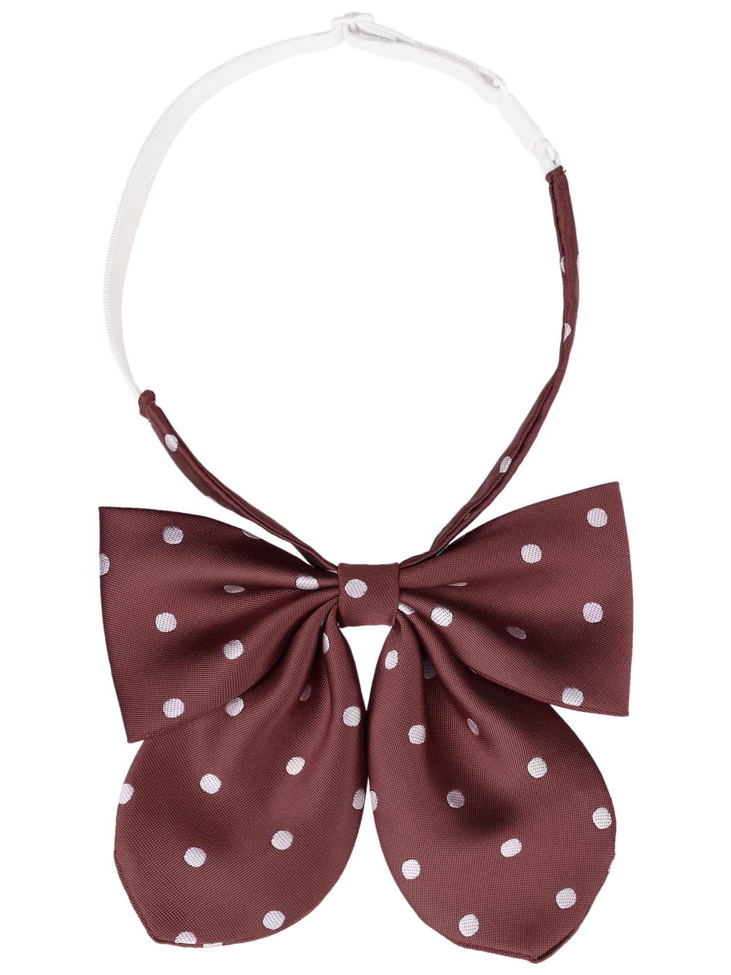 Elerevyo Women's Polka Dots Bow Ties Cute Pre-tied Ribbon Adjustable Straps Bowties for Uniform One Size Burgundy