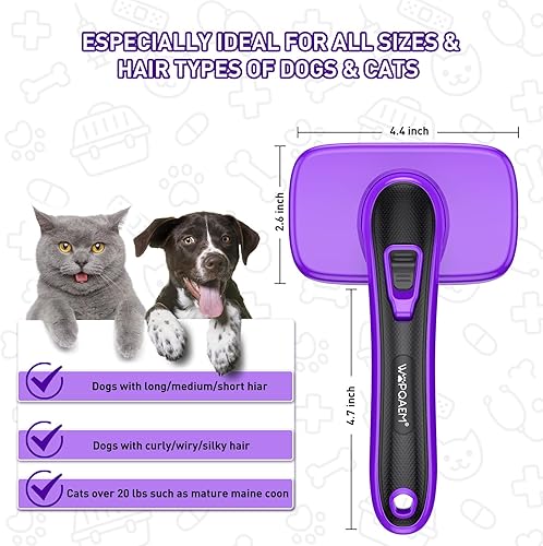 Miniatura 27 de Cepillo deslizante de autolimpieza para eliminar perros y gatos de pelo largo y corto, elimina el nudo suelto que se enreda, tapete de piel, cepillo