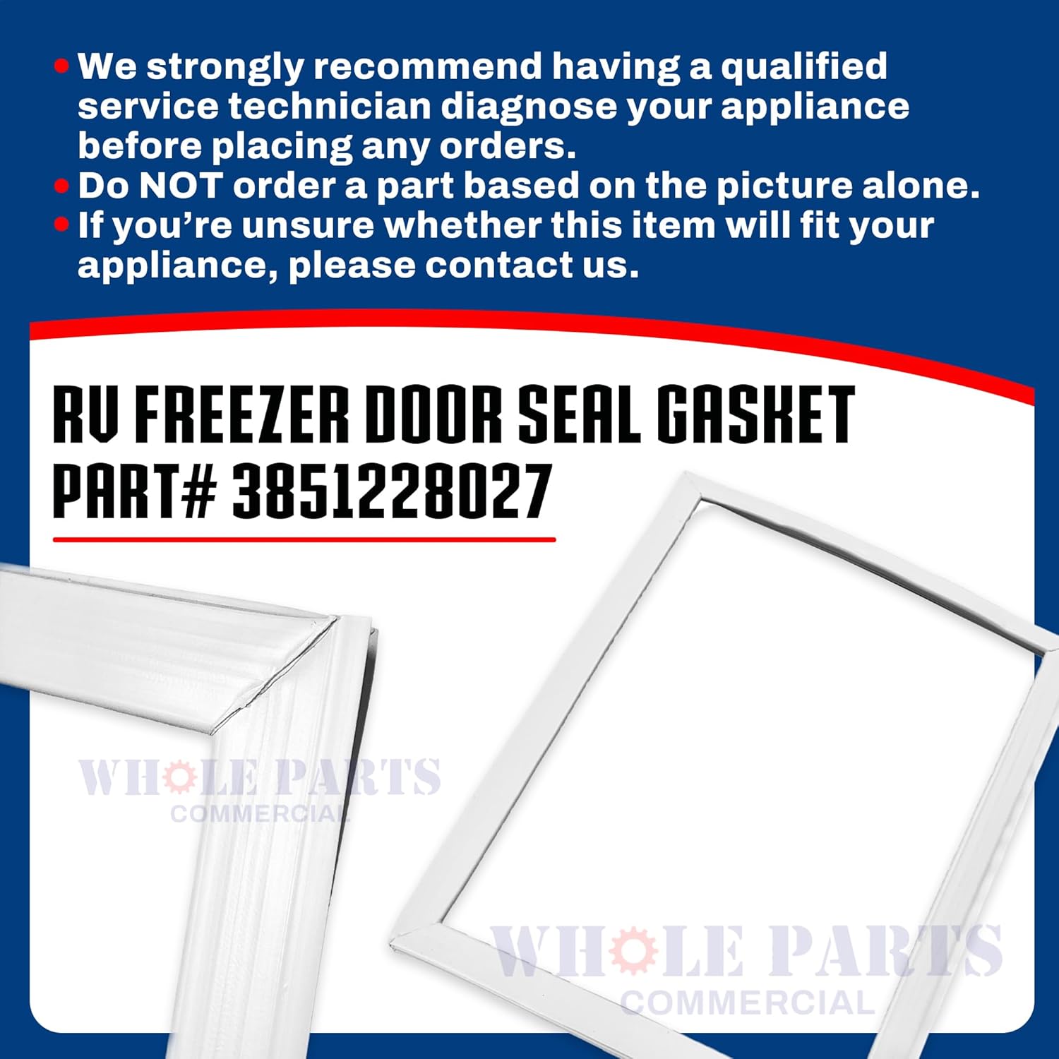Whole Parts RV Freezer Door Seal Gasket (Magnetic Strip Inside, White) Part# 3851228027 - Replacement & Compatible with Dometic RM1350 Refrigerators