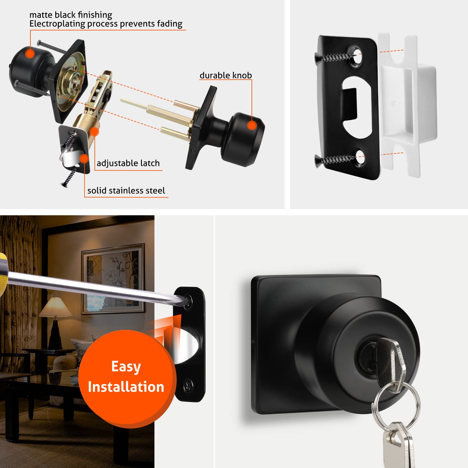 Haidms Paquete de 5 pomos de puerta negro mate con cerradura y llave, pomos de puerta de entrada exterior, pomos de puerta delantera negra, pomos de puerta de bloqueo con llaves, pomos de puerta