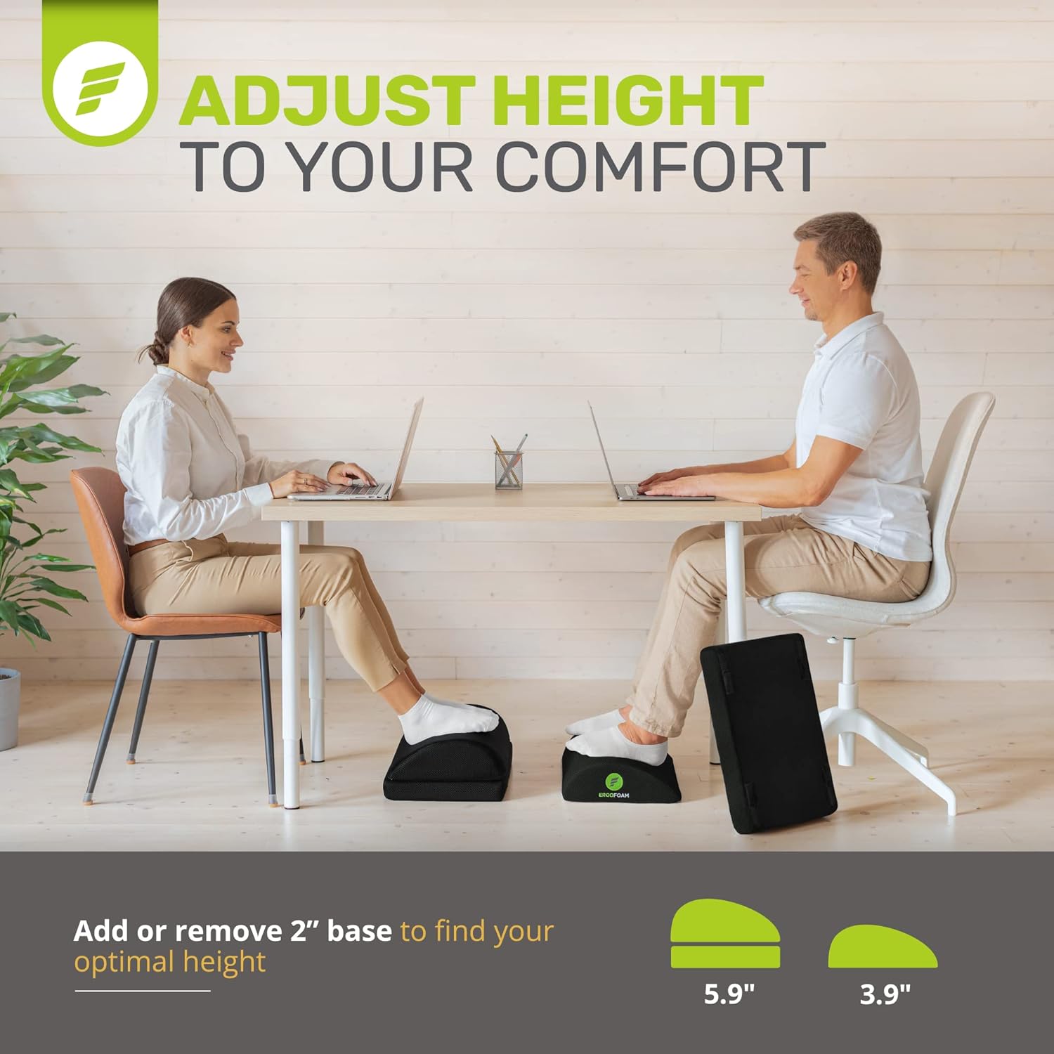 ErgoFoam Adjustable Foot Rest for Added Height - Mesh Orthopedic Teardrop Design - Large Premium Under Desk Foot Rest - Most Comfortable for Lumbar, Back, Knee Pain (Black)