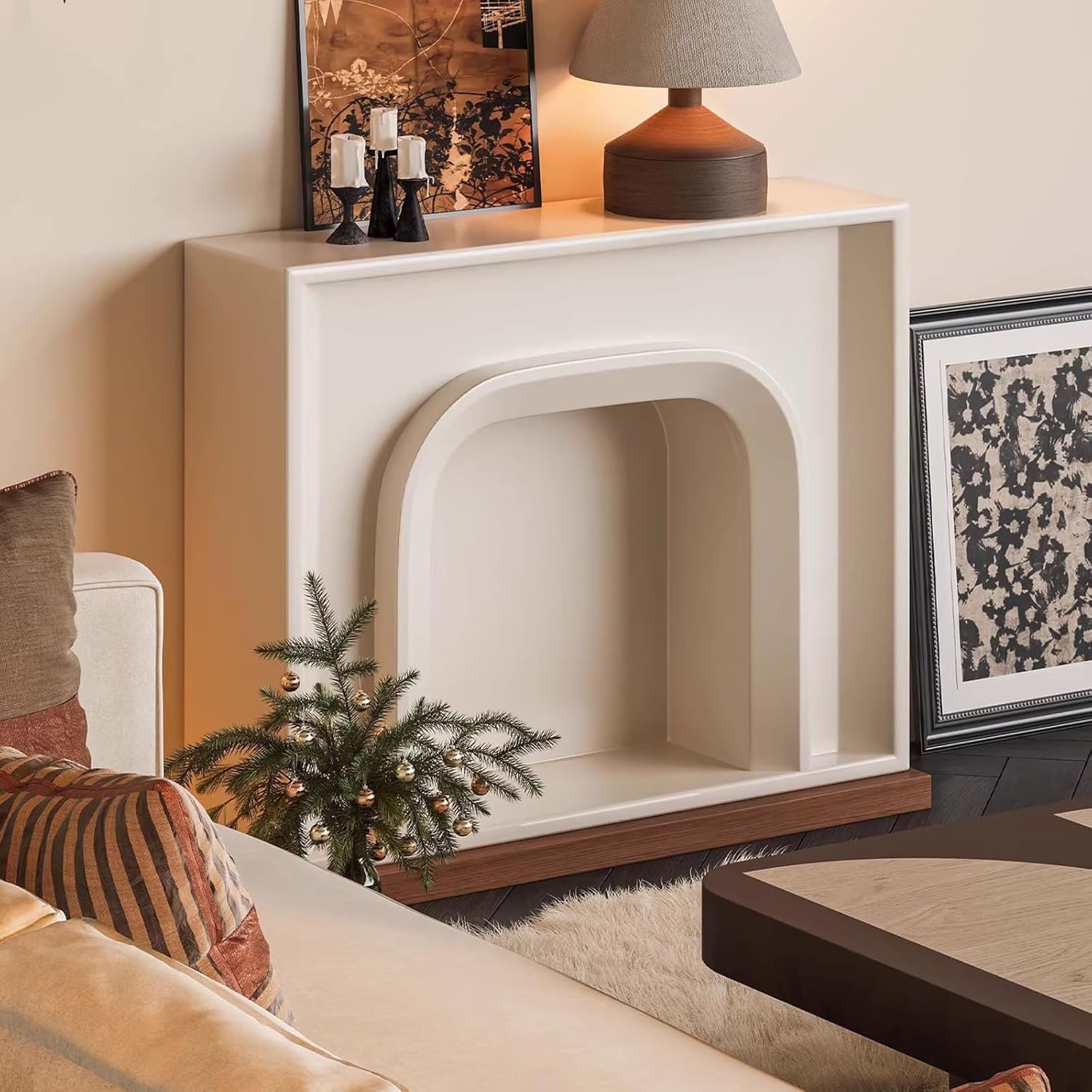 Electric Fireplace Stove Mantel Arched Fireplace Mantel Freestanding Decorative Surround Minimalist Shelf