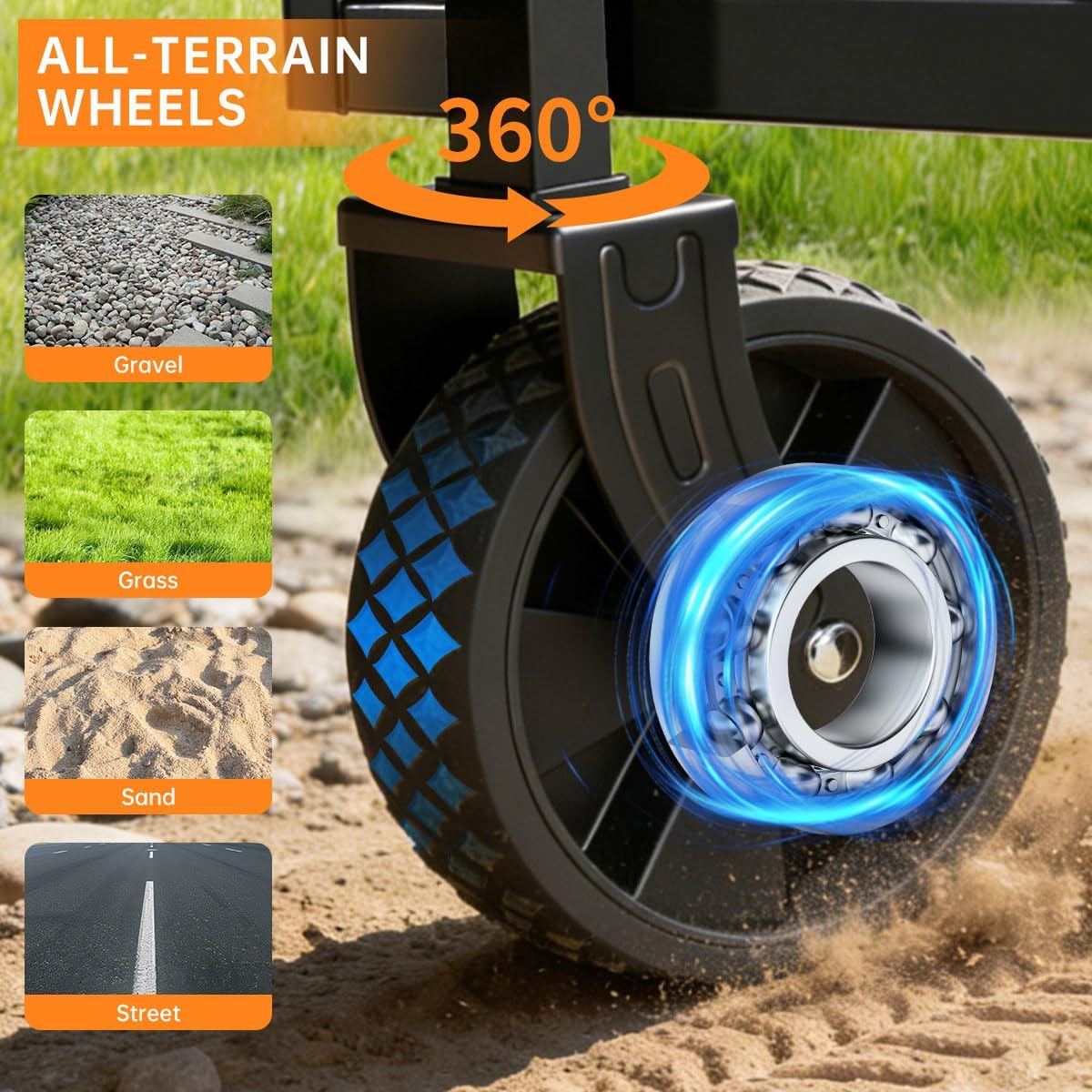 Collapsible Wagon Cart, 380LBS Heavy Duty Utility Wagons with All-Terrain Wheels, Foldable Grocery Carts for Gardening, Shopping, Beach, Camping,Red