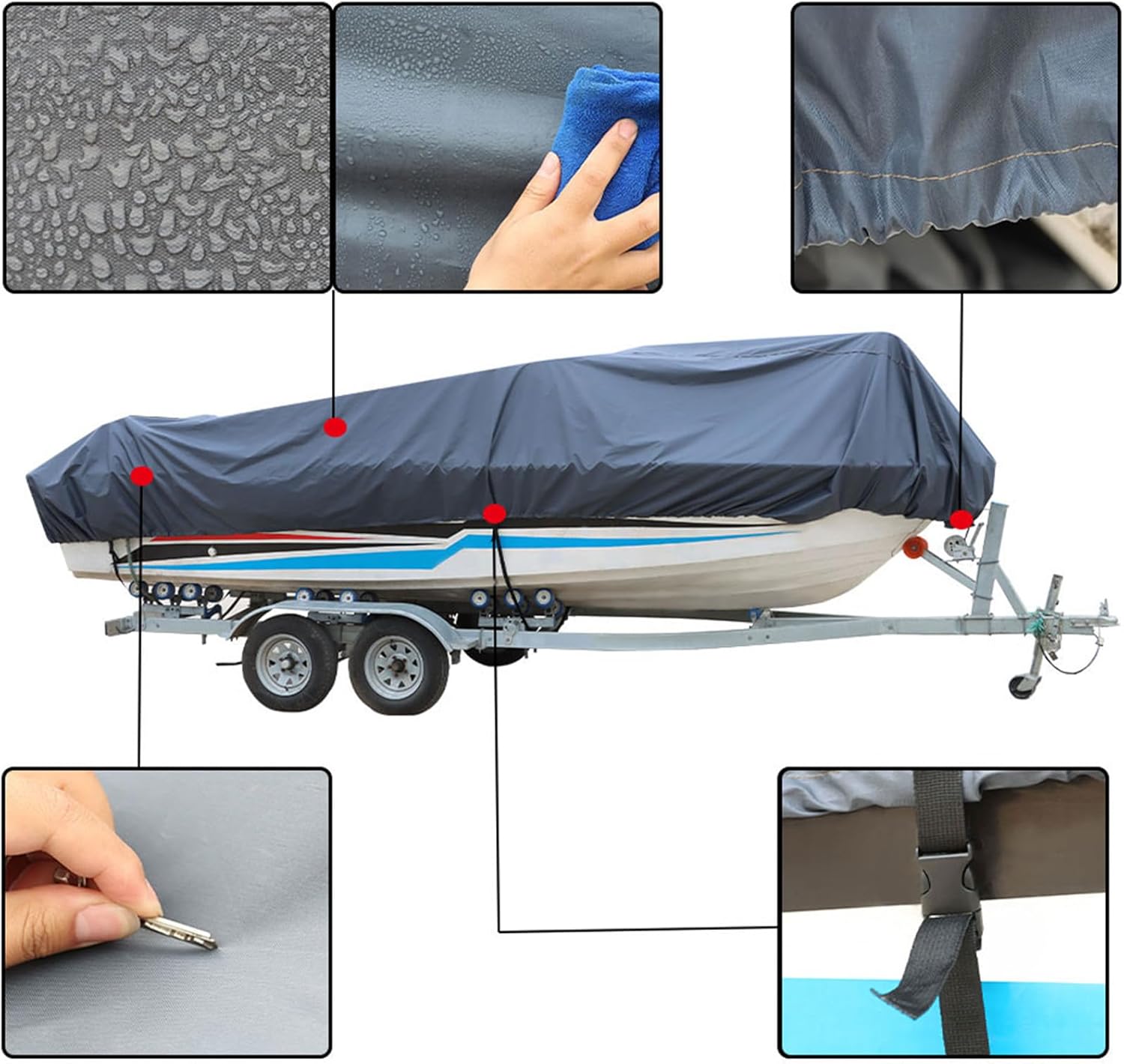 14-16ft 90 Beam Width Gray Heavy Duty PEVA Boat Cover Replacement for V-Hull Fishing Boat Tri-Hull Runabout Bass Boat Fish Ski Pro-Style Bass