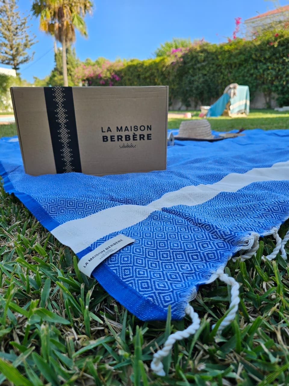 Serviette de plage XXL 200 x 200 cm en coton style fouta, couverture de plage et couverture de pique-nique, sans sable, séchage rapide (indigo, 200 x 200 cm)