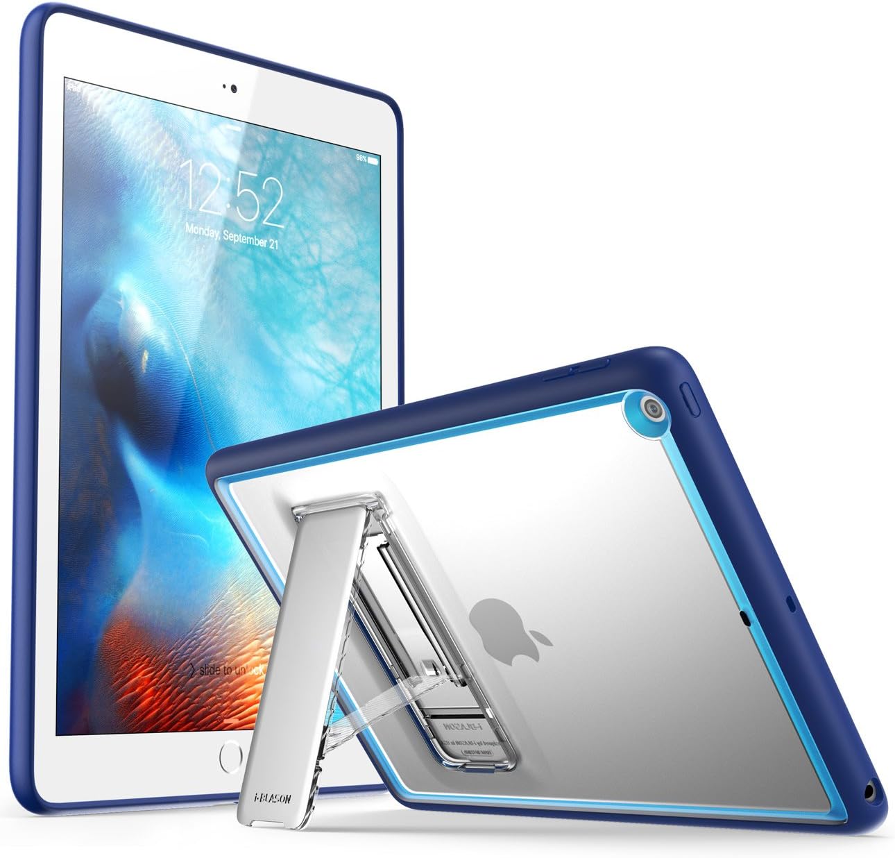 i-Blason New iPad case 2018/2017, Halo Series Kickstand Premium Slim Hybrid Protective Case for New Apple iPad 9.7 inch 2017/2018 Release (Frost/Navy)