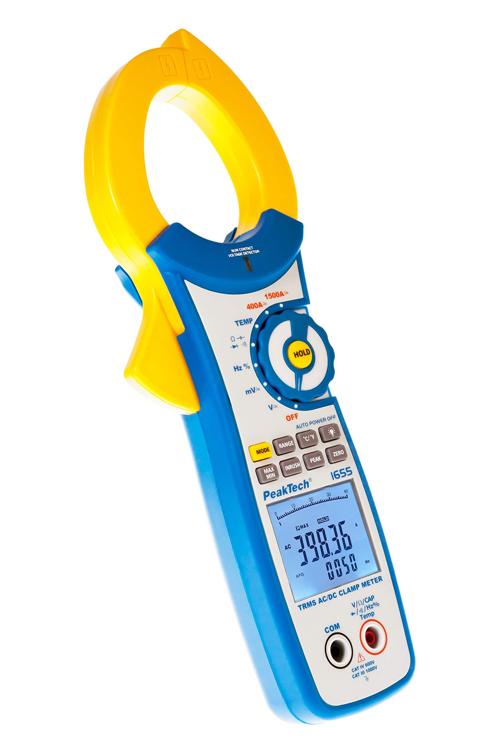 PeakTech 1655 - Pince de Courant Efficace 1500A AC/DC, 40000 counts, Multimètre Numérique, TÜV/GS, Pince de Courant, Voltmètre sans Contact, Ampèremètre, Testeur de Continuité - Max 600V