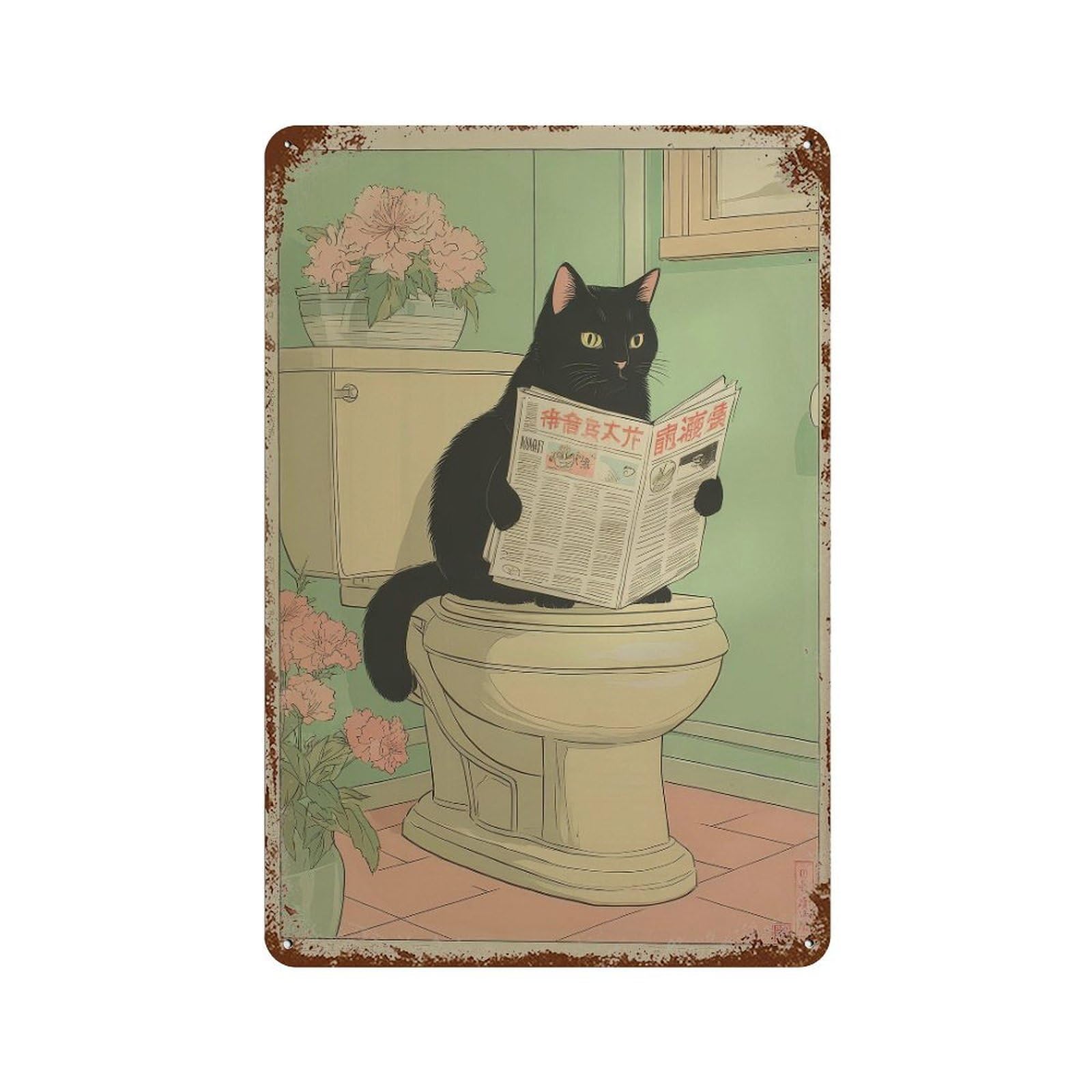 xiaoxiaoshen Black Cat Reading Newspaper. Whimsical Japanese Wall Decor Art Metal Tin Poster Modern Home Decor Art Home Bar Shop Decorations Vintage Sign 30x20cm