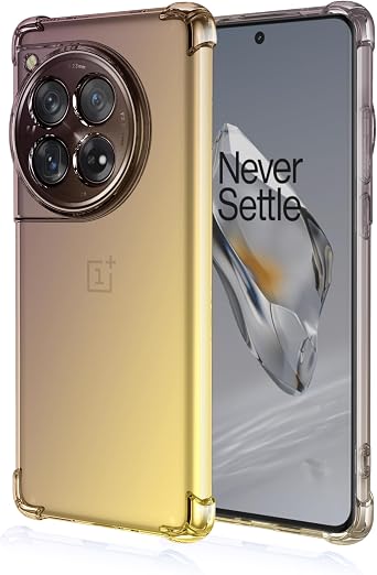 JWELLS for OnePlus Ace 3 Case, Crystal Clear Case Gradient Slim Anti Scratch Flexible TPU Shockproof Protective Phone Cases Cover for OnePlus 12R & Ace 3 5G Black/Gold