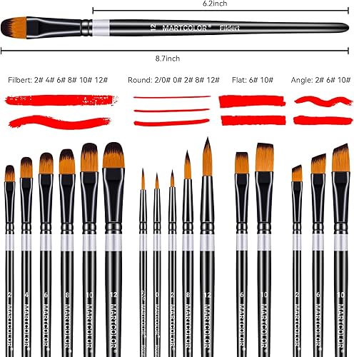 Miniatura 2 de Paint Brushes Set for Acrylic, 16 pcs Nylon Hair Brushes for Oil Watercolor Face Body Rock Art, Artist Kits for Beginners and Professionals