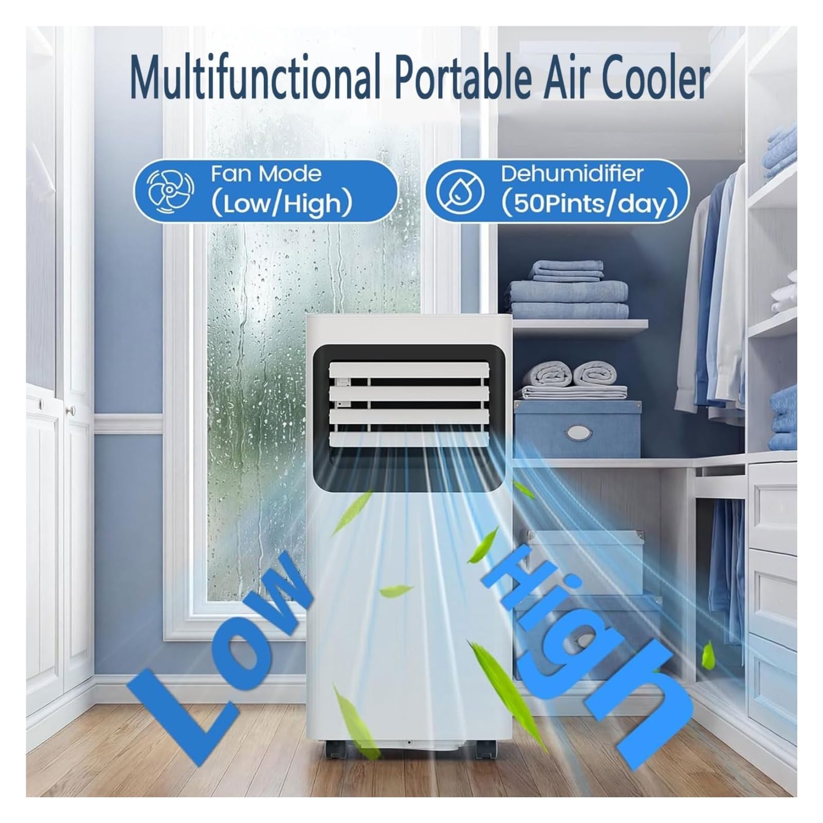 condizionatore, 7000 BTU, telecomando e timer, modalità sospensione, kit finestra, nessuna necessità di parete(Style 3)