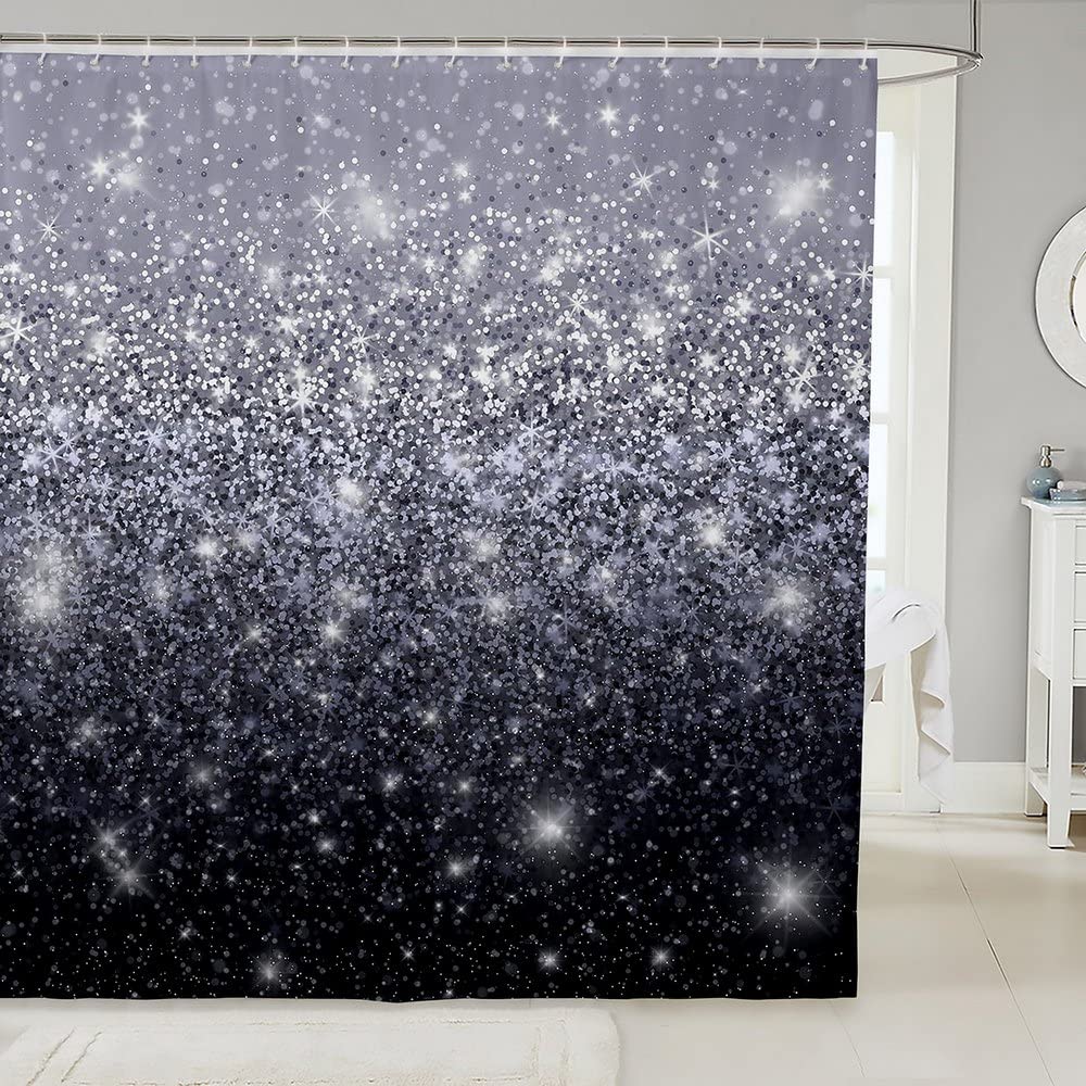 Loussiesd Colorful Glitter Shower Curtain Fairy Dreamy Shining Bathroom Fabric Shower Curtain Set for Kids Magical Fantasy Bath Curtain Trendy Luxury Gray Waterproof Curtains 72x84 Inch