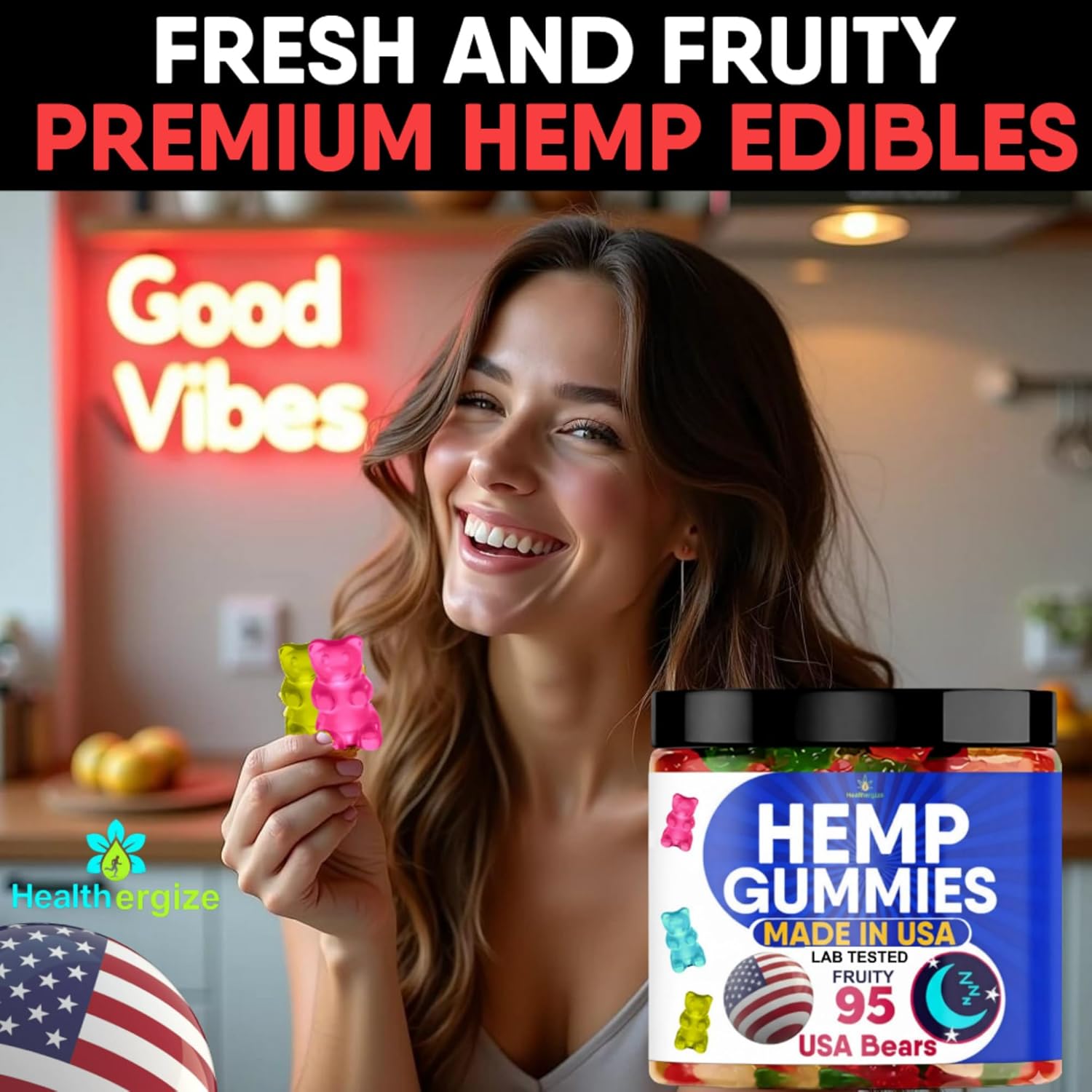 Hemp Gummies for Sleep Calm Relaxation, Hempoil Gummy Bear Candy Edibles-95 Fresh USA Bears