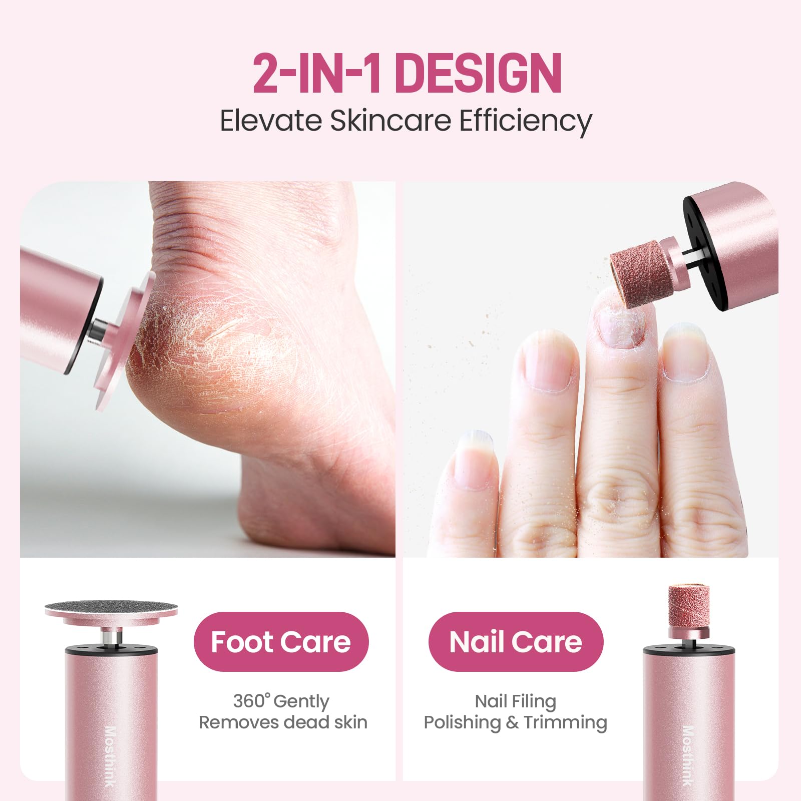 Removedor eléctrico de callos de pies, 2 en 1, lima de uñas ajustable de 6 velocidades con discos de papel de lija, herramienta de pedicura profesional para pies y piel muerta, regalos de cuidado 2