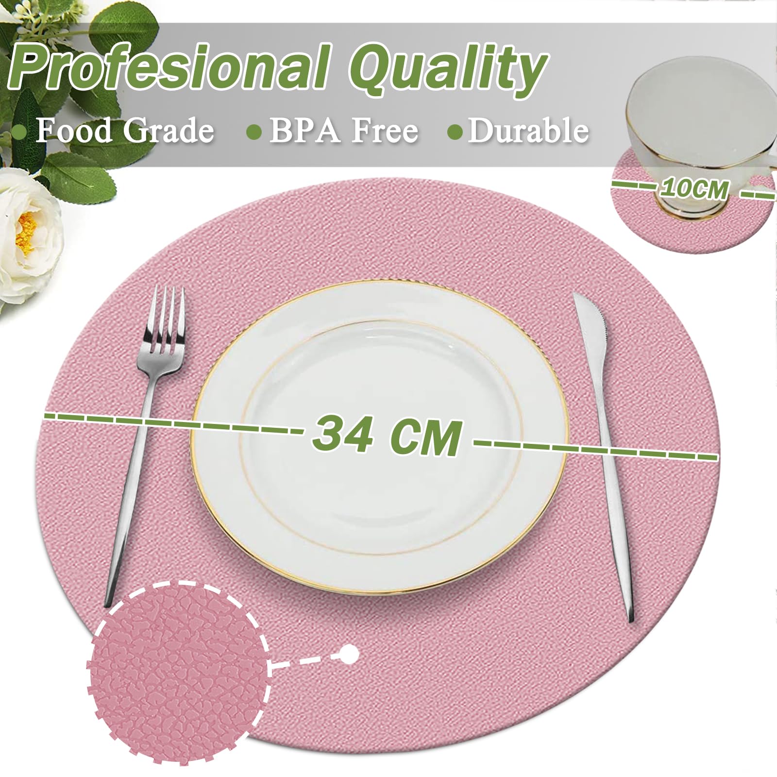 KERYCHIN Round Silicone Placemats(34cm) and Coasters(10cm) Set of 6, Heat-Resistant 450 °F Placemats, Non-Slip and Washable - Image 2