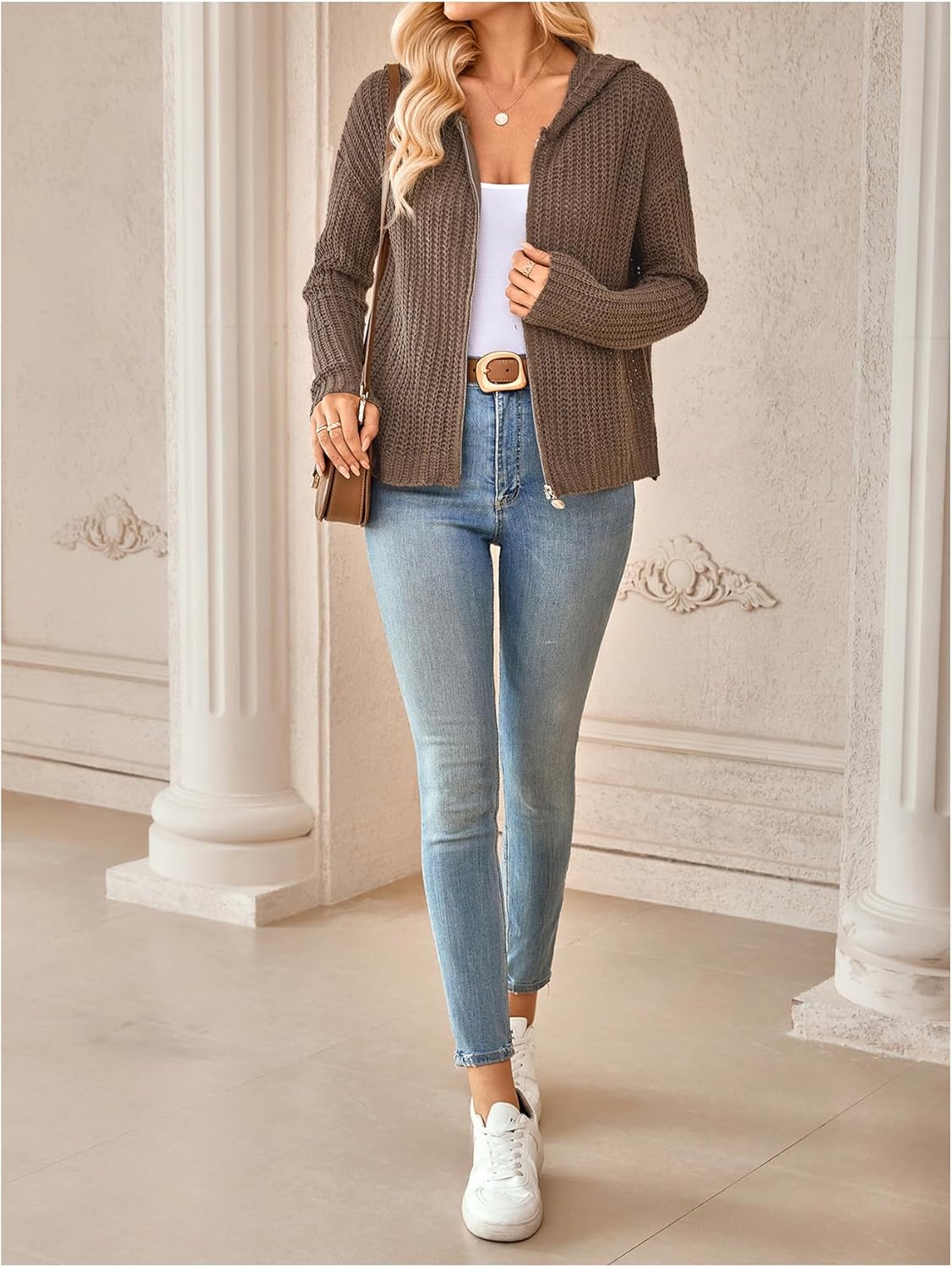 SOLY HUX Women's Zip Up Knit Sweater Long Sleeve Hooded Lightweight Cardigan Outerwear Fall Outfits - Image 6