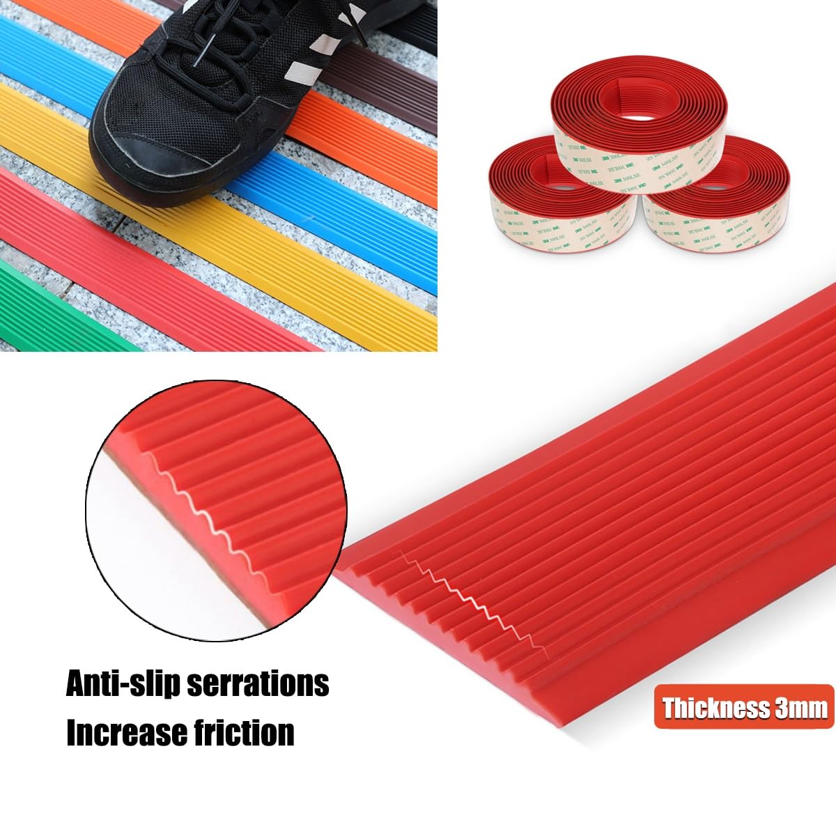 Protector de borde de escalera autoadhesivo antideslizante de goma para bordes de escalera, tiras antideslizantes de goma antideslizante para peldaños de tracción para escaleras, esquinas, bordes de