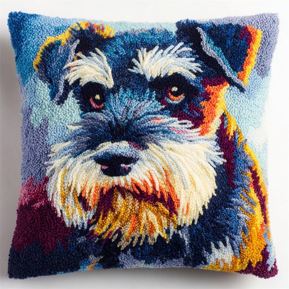FWRTYCB Latch Hook Cushion Kits for Adults, Schnauzers Pillow Hook Art