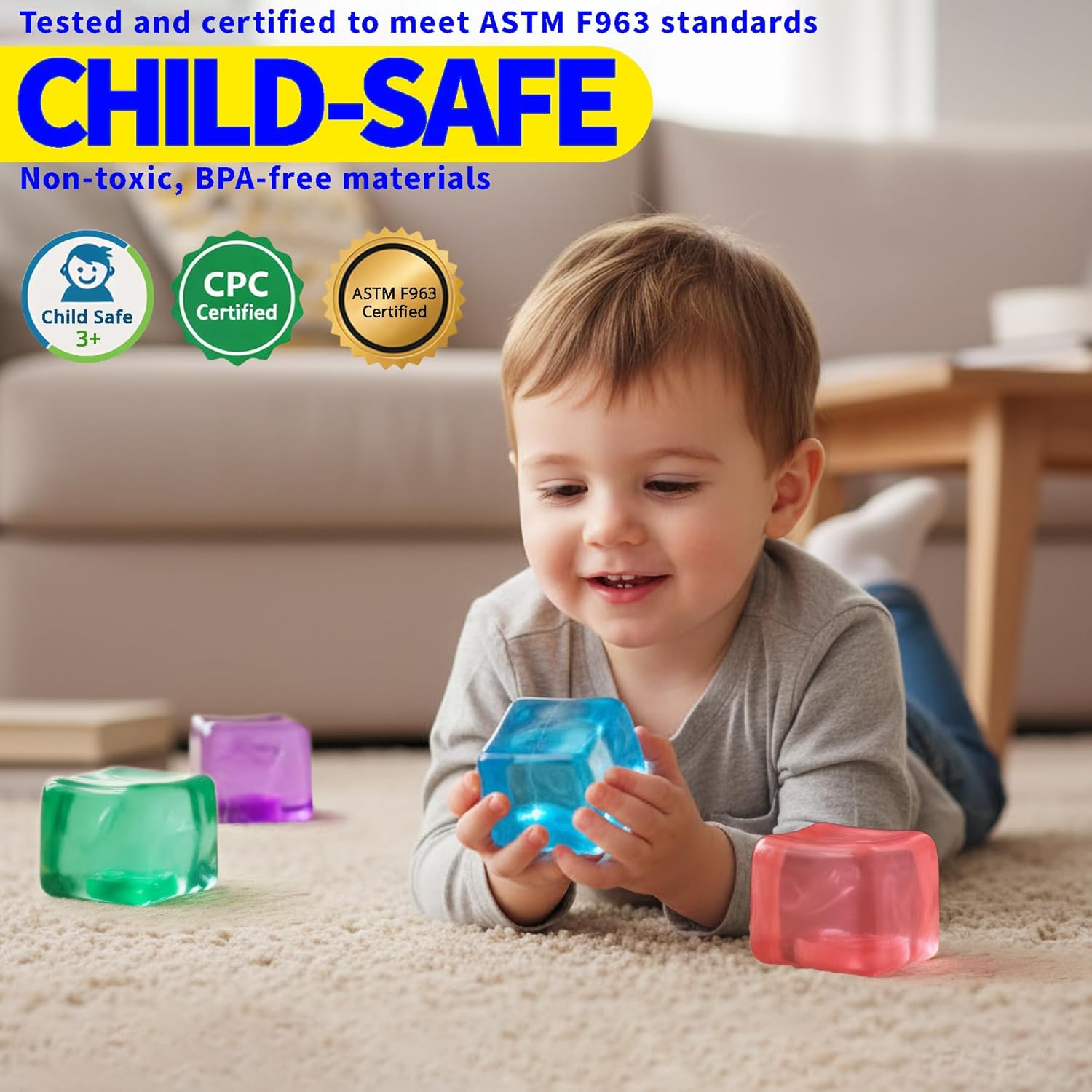 Premium MEGA Cube – Extra Large Ultra-Firm Gel Squishy Fidget Toy | Stress Balls for Adults with Non-Sticky, Odor-Free Shell & Reinforced Dual Leak-Proof Seals for Heavy-Duty Use | 1-Pack Blue